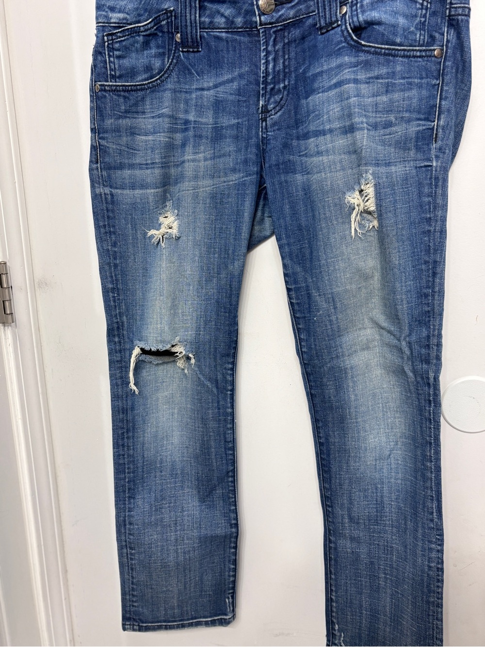 Vigoss Studio Distressed Women's Thompson Roll Skinny Blue Jeans 13/14 36 x 29